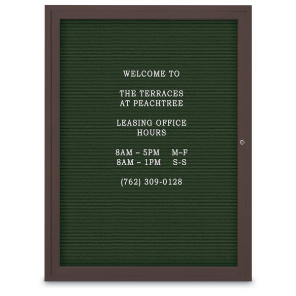 60"x36" 2-Door Enclosed Outdoor Letterboard, Green Felt/Bronze